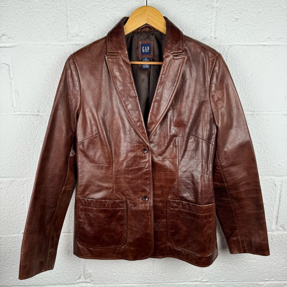 GAP Vintage Brown Genuine Leather Blazer Jacket - Women’s Medium